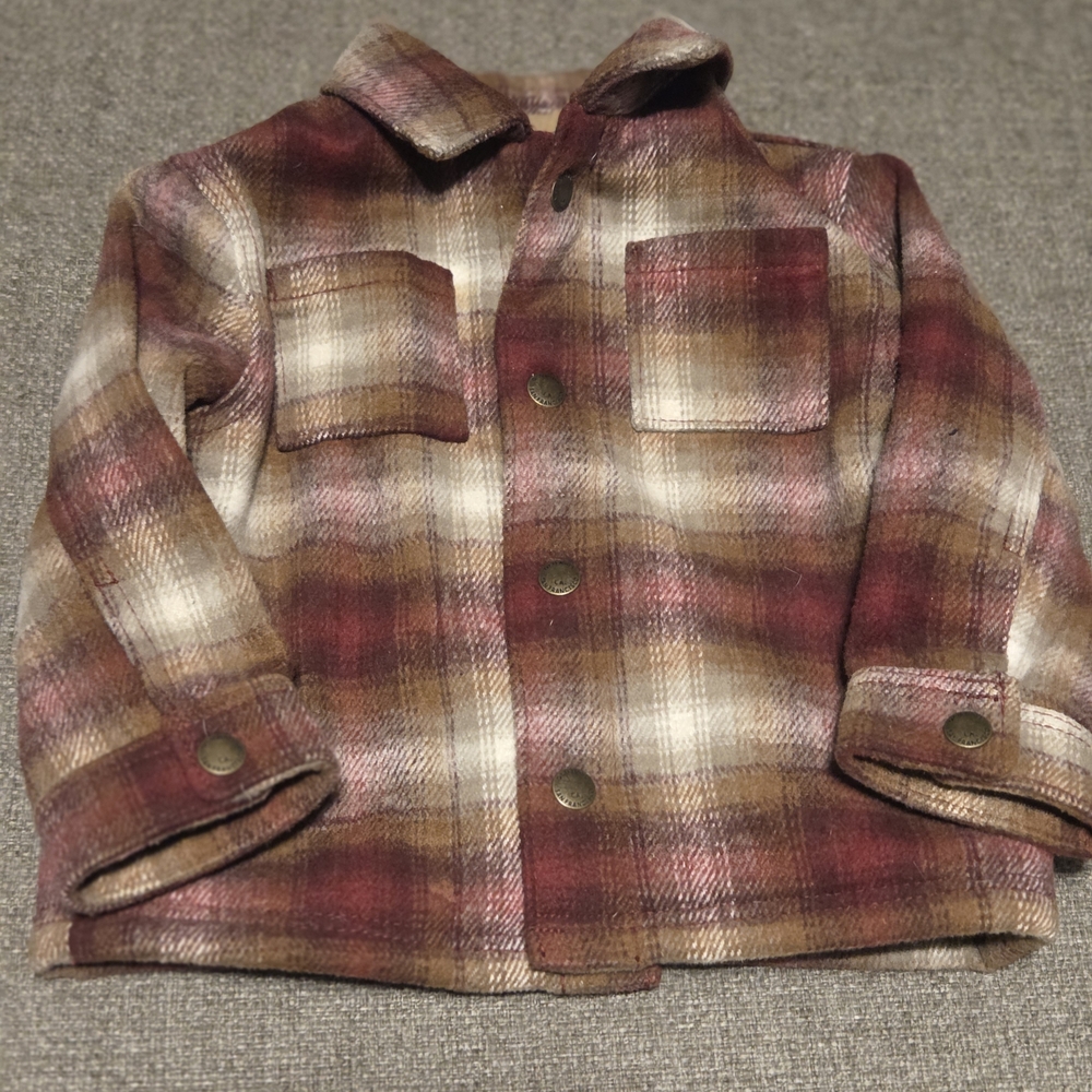 Old Navy Tan and Red Plaid Sherpa-Lined Jacket